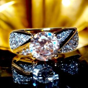 Champagne  and White Diamond Simulant Ring